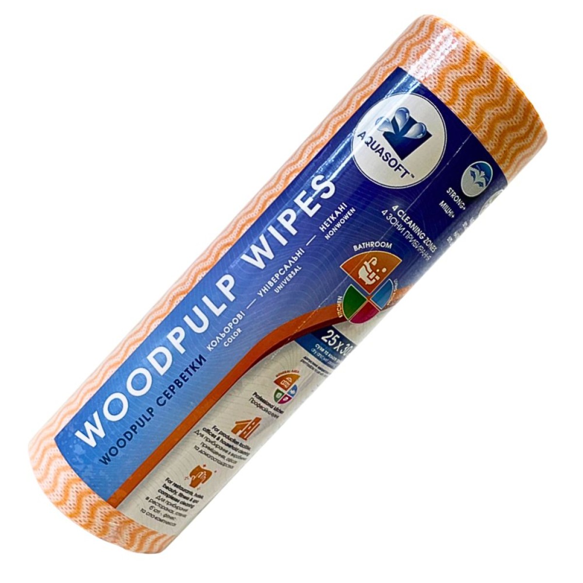 Серветки Aquasoft 25х30 (50 шт.) woodpulp сітка помаранчева хвиля рулон